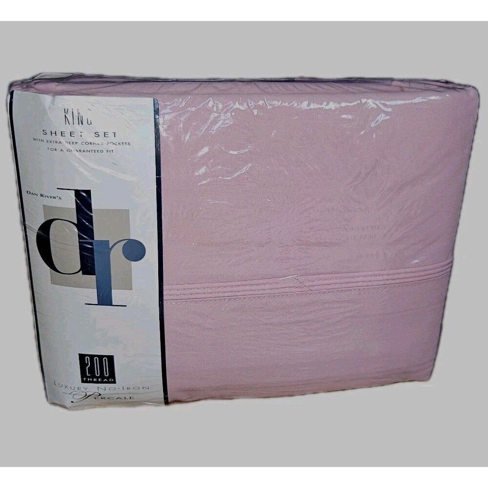 Vintage Dan River King Bed Sheet Set Pink Deep Pocket 200 Thread No Iron Percale